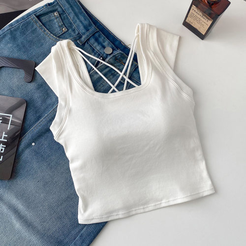 Solid color short sleeveless suspender纯色短款无袖吊带上衣女