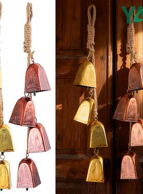 亚马逊热卖做旧手工漆麻绳圣诞铃铛庭院装饰品铁艺铃铛串挂件