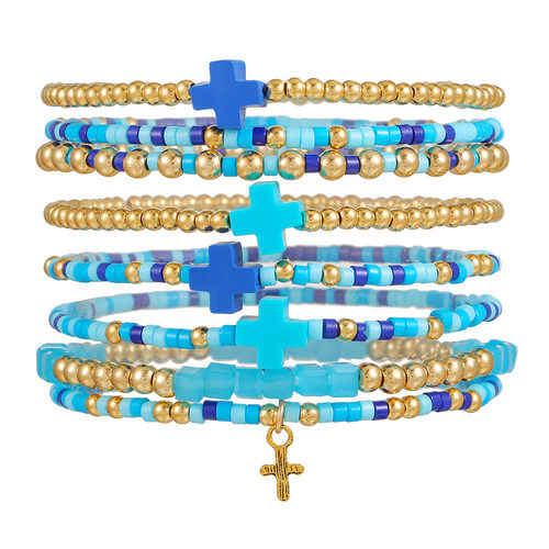 A simple rice bead elastic cross bracelet for ladies休闲手串