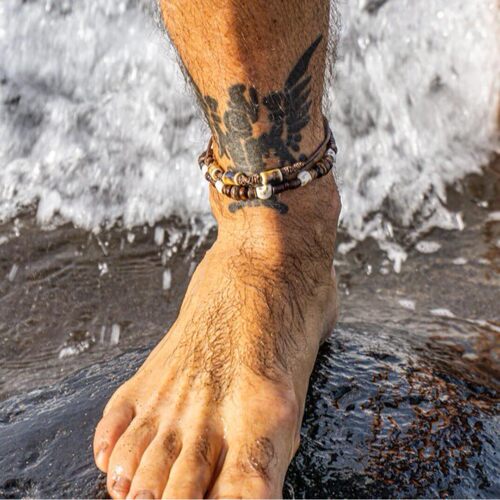 Beach leather bracelet for men, coconut shell ankle chain男