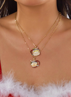 Female Santa Claus Christmas Old Lady Pendant Necklace Gift