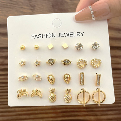 Creative Simple Waterdrop Earrings 12-piece Set for Women女
