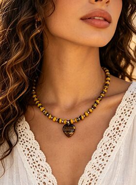 Love charm tiger eye stone necklace for ladies' jewelry跨境