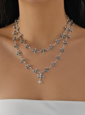 Retro Cross Necklace Hip-Hop Jewelry for Women跨境女士项链