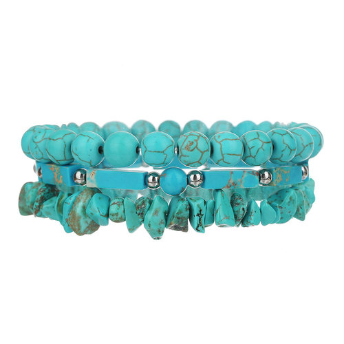 Bohemian elastic combination turquoise bracelet跨境组合手串