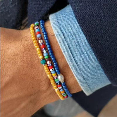 Bohemian vacation-style stretch millegrain bracelet for men