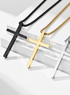 Titanium steel cross necklace sweater chain cross-border跨境