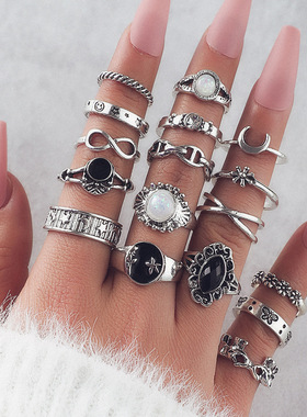 New Bohemian moon and star ring from Europe and America戒指