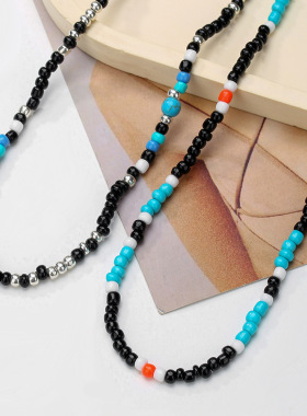 Rice bead turquoise beaded necklace cross border跨境男士项链