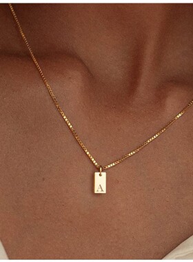Trendy English letter block pendant necklace for women女项链