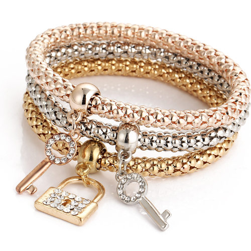 New alloy crystal key lock elastic bracelet for ladies女手链