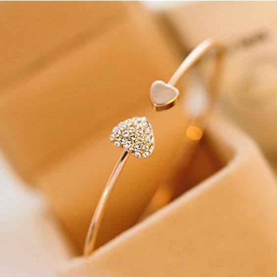 ladies open bracelet creative diamond heart jewelry跨境手镯