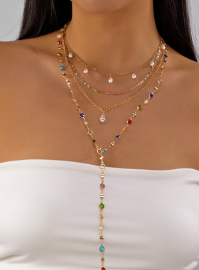 Stacked Chain Heart Sweater Charm Necklace for Women跨境项链