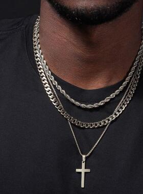 Stainless steel cross pendant necklace for men跨境男生项链
