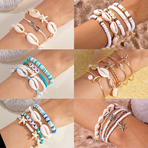 Bohemian shell combination bracelet for women女组合休闲手链