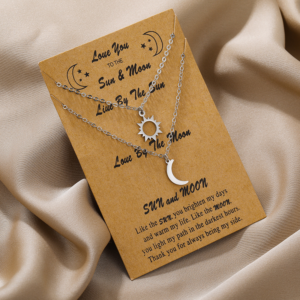Cross-border titanium steel couple necklace gift跨境组合项链