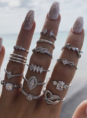 New diamond-encrusted heart-shaped ring jewelry跨境组合戒指