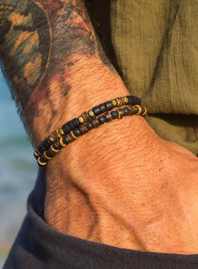 Cross-border volcanic stone coconut shell men's bracelet男士