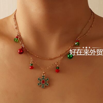 圣诞节雪花铃铛项链时尚双层