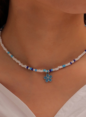 vacation woven rice bead collarbone chain is sweet休闲项链