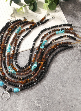 Bohemian handmade necklace with beaded crescent男生休闲项链