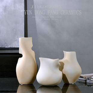 北欧创意现代侘寂风高档插花花器摆件客厅酒店装 陈列花瓶 饰品软装