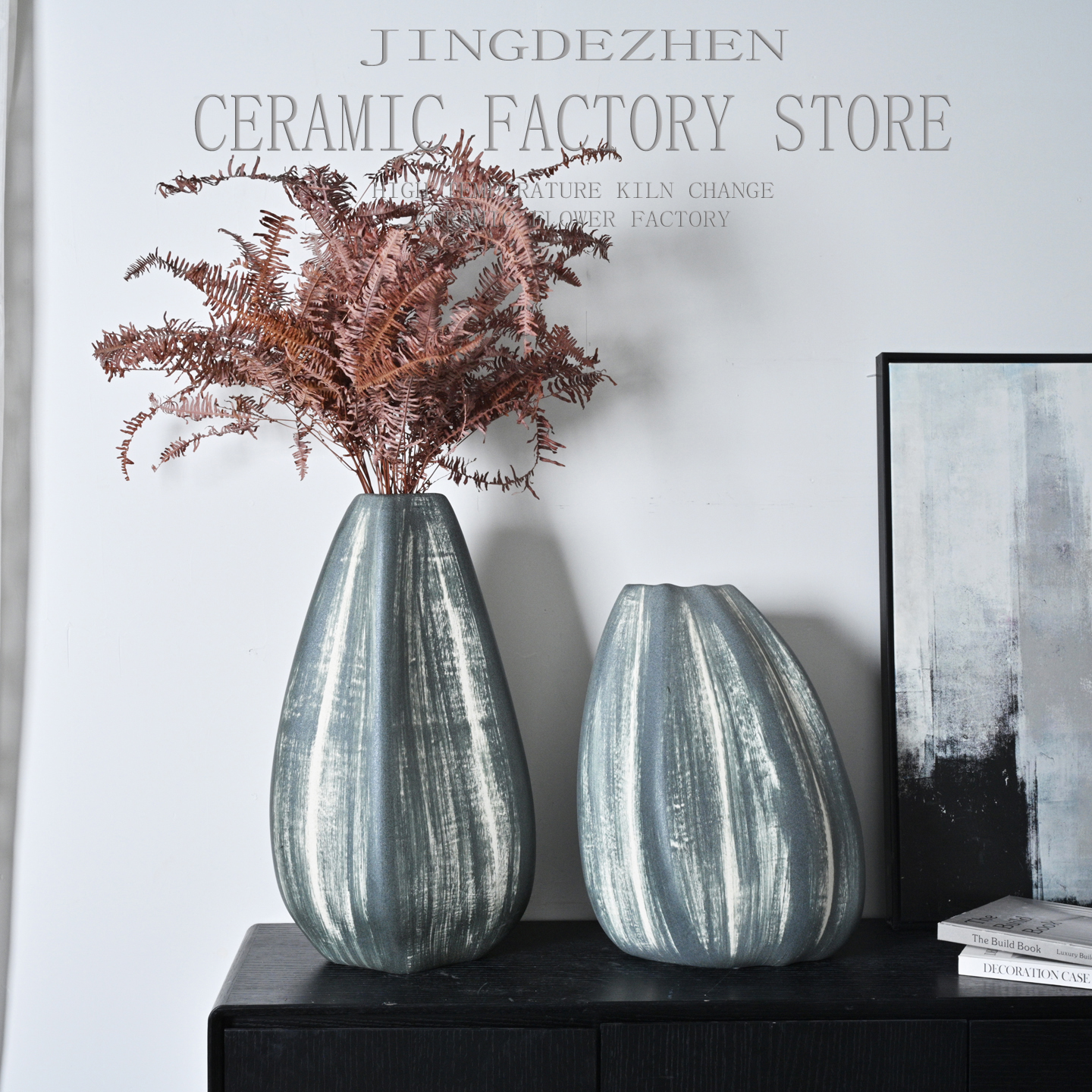 美式极简创意手绘陶瓷艺术花瓶客厅插花样板间餐厅酒柜办公室摆件