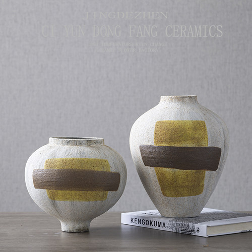 民宿粗陶瓷罐样板房软装饰品花瓶