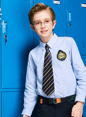 伊顿纪德学院风长袖男童蓝色衬衫制式儿童衬衣16C171