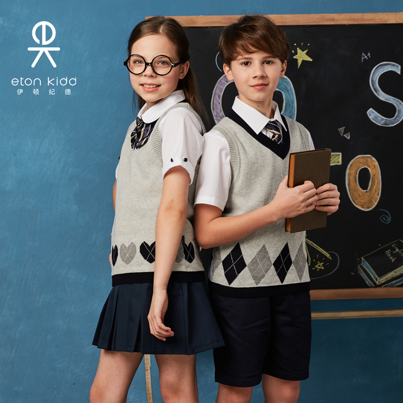 伊顿纪德英伦风v领儿童针织背心