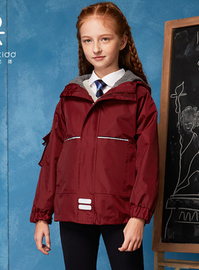 伊顿纪德校服学院儿童棉服女童红色脱卸外套棉袄10X020