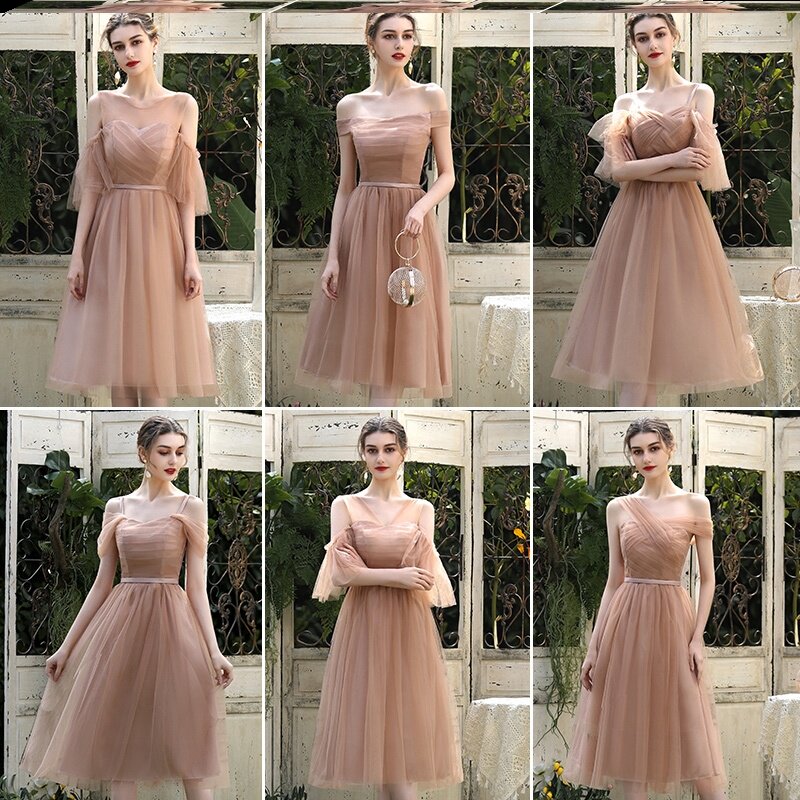 香槟长裙新款婚宴春款连衣裙洋装晚礼服伴娘团礼服婚礼姐妹裙蓝色