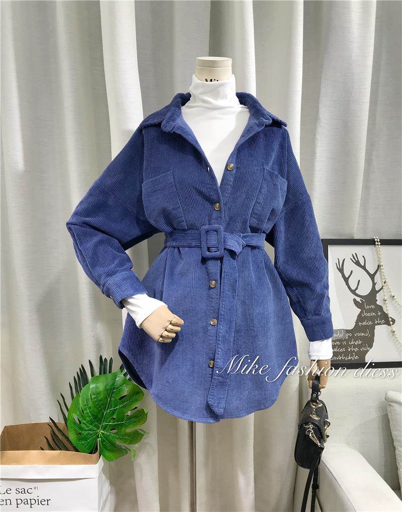 2019春季新款韩版时尚纯色腰带灯芯绒衬衫女中长款收腰超仙气上衣|msdalam kategori Butik wanita / wanita, shirt - dari Buy2taobao.com untuk memberikan perkhidmatan ejen Taobao profesional membeli
