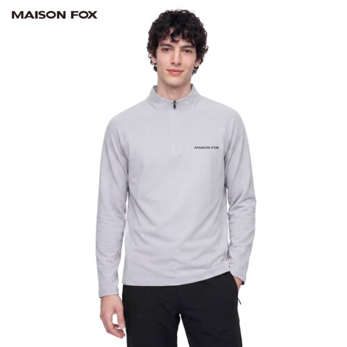 MAISONFOX长袖T恤男半拉链透气速干运动上衣运动风休闲男装立领