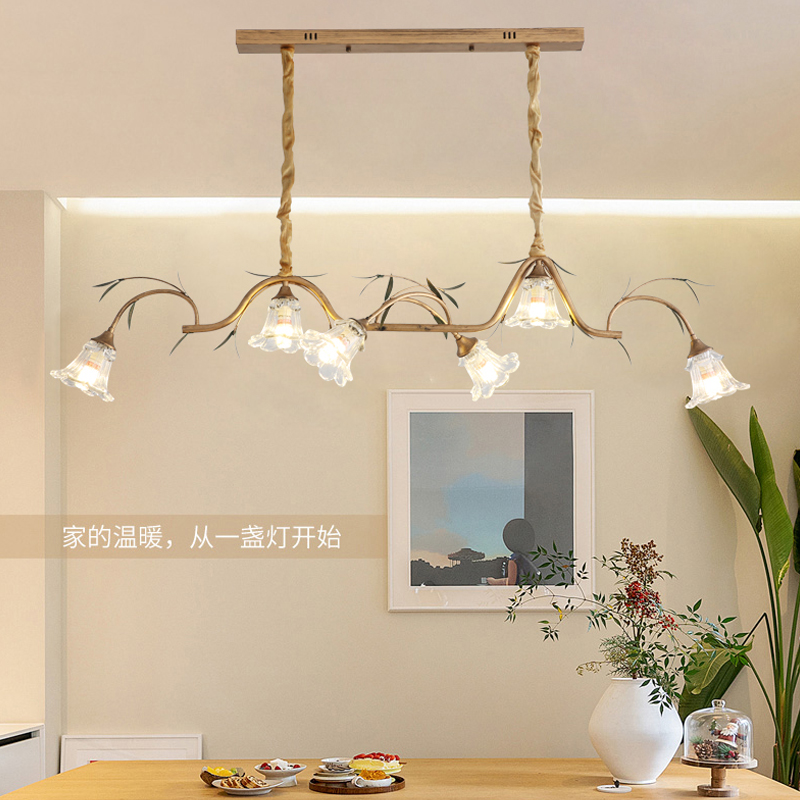 美式餐厅吊灯现代简约法式田园创意复古花朵吧台岛台饭厅长条灯具