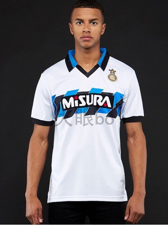 好评如潮经典复古国米际兰足球衣服1990客场白色短袖透气舒适排汗