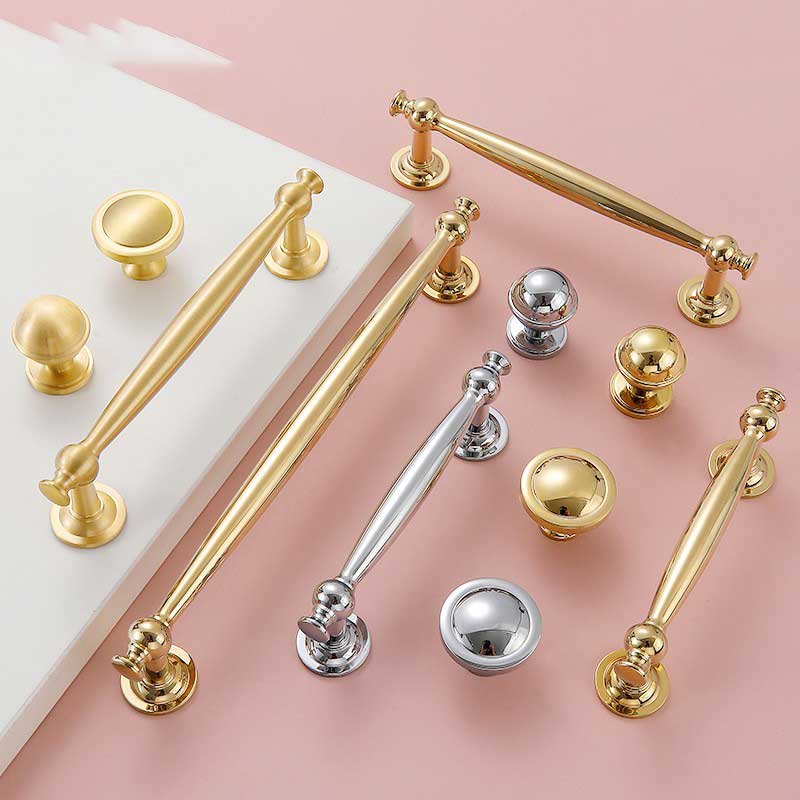 法式轻奢衣柜拉手黄铜镀铬银金色美式简约纯铜抽屉橱柜门把手