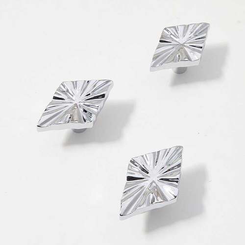 现代简约衣柜门橱柜抽屉鞋柜门把手个性亮银色菱形波纹黄铜拉手