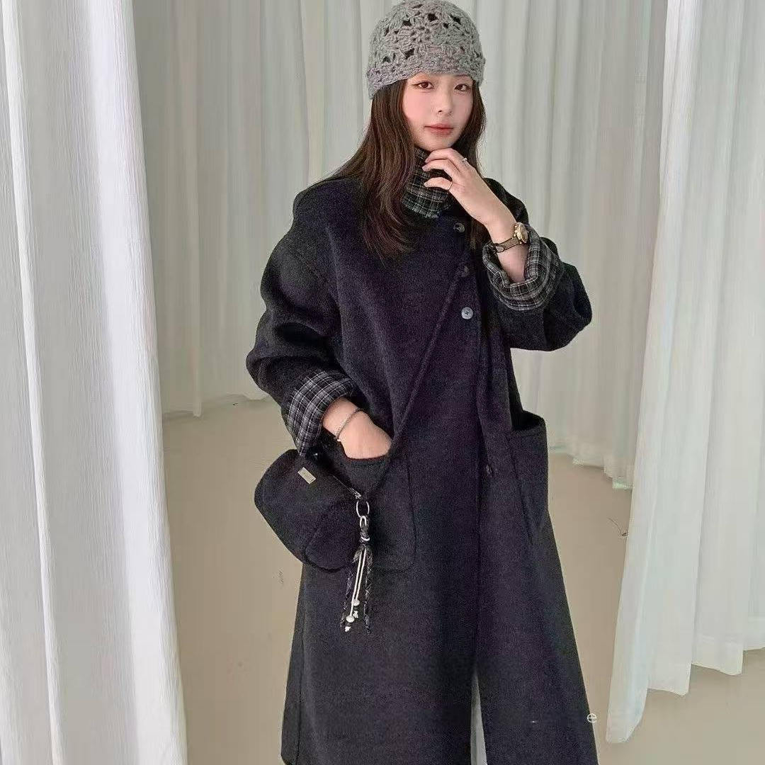 2025秋冬新款韩版时尚气质百搭显瘦翻领双面羊绒大衣外套女