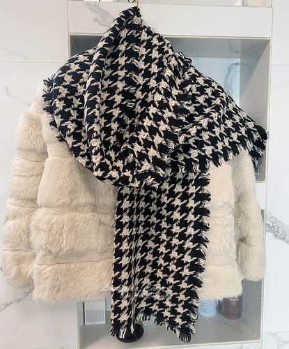 0必收羊绒冬季千鸟格两用围巾