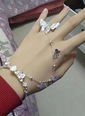 天官赐福古风蝴蝶戒指手镯铃铛一体汉服首饰开口手环手链宫廷饰品