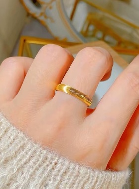 黄金色镀24k真金戒指cnc工艺猫眼戒指轻奢小众感时尚简约指环