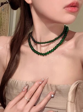 新中式国风绿玛瑙串珠项链网红同款超显白气质简约百搭颈链锁骨链