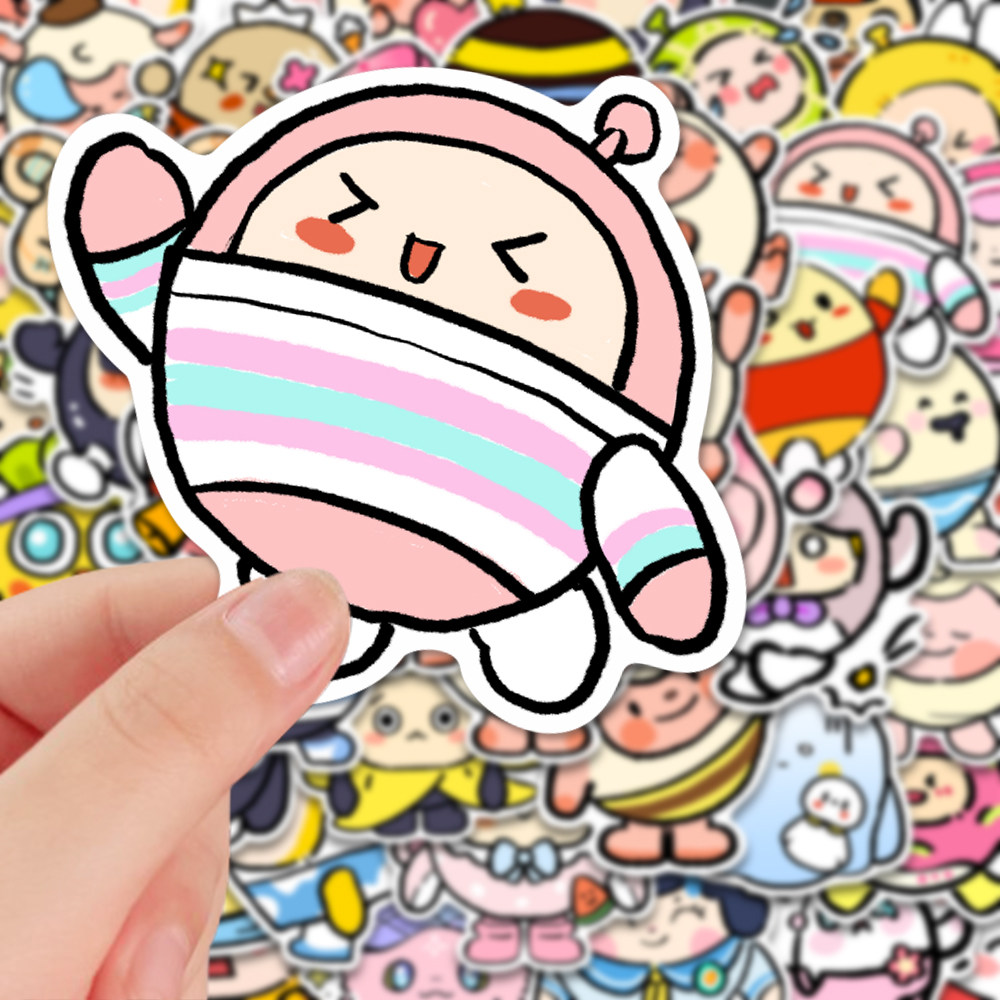 100张原创q版蛋仔派对卡通可爱贴纸爆款蛋挞子ins萌系diy手机自粘