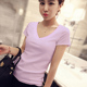 2026年新款 夏装 设计感小众收腰显瘦上衣 v领t恤女修身 紫色纯棉短袖
