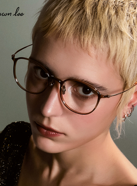 Shawnlee早八素颜眼镜女茶色TR眼镜框专业配近视镜平光镜大脸显瘦