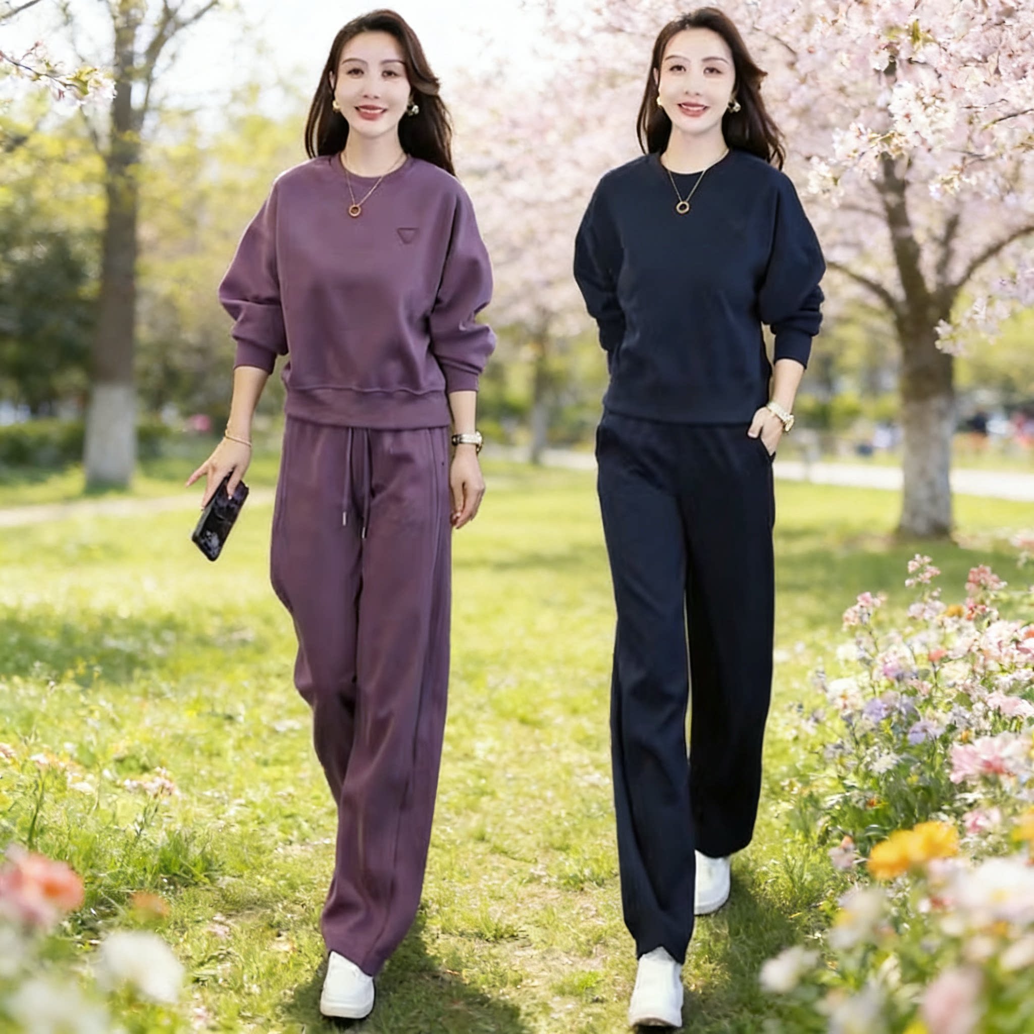 2026春季新款时尚洋气休闲运动套装女宽松显瘦卫衣阔腿裤两件套