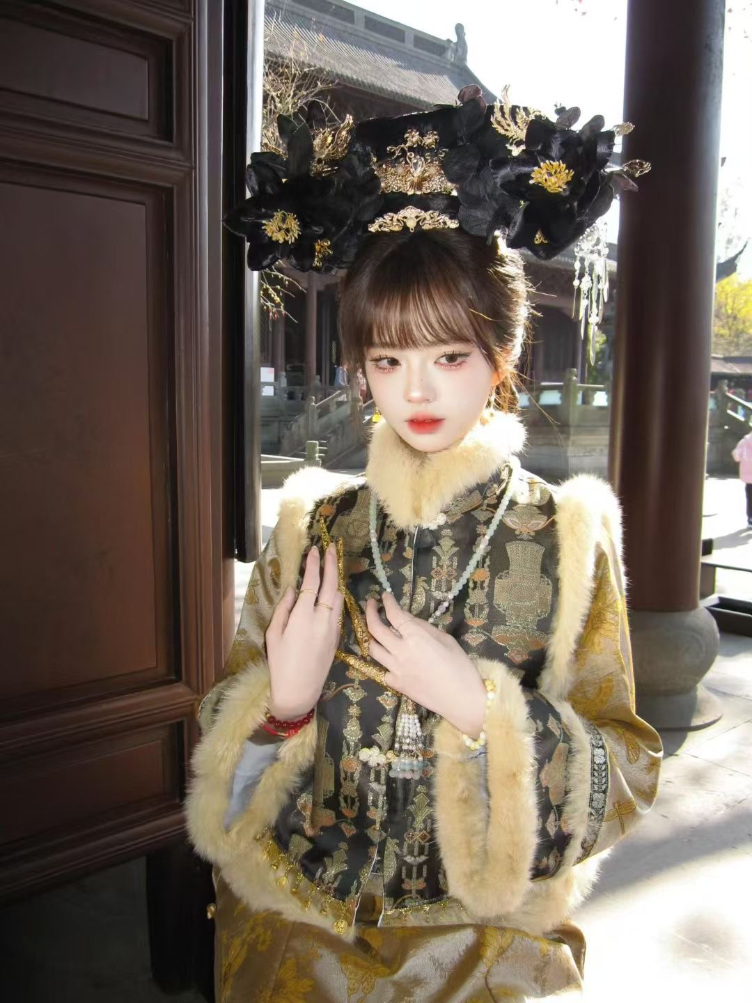 【黑金格格】新款加厚织金玉枇织锦妆花两件格格服装冬季旗袍秋冬