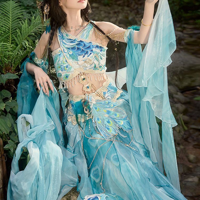 原创新款【孔雀】改良汉服女异域风春夏季西域风敦煌飞天刺绣套装