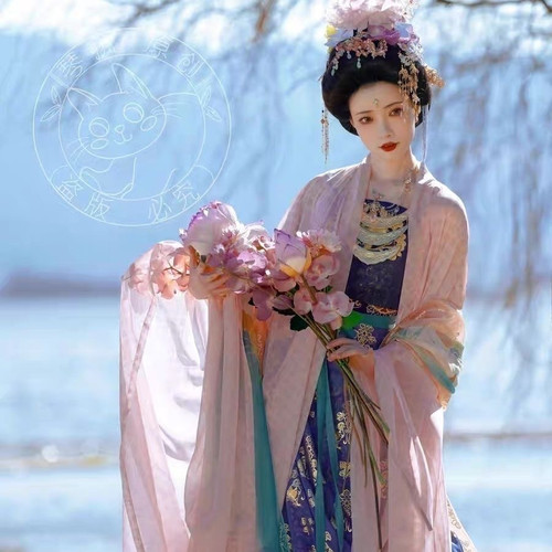 琴挑五代【花月夜】晚唐簪花仕女图复原大袖衫